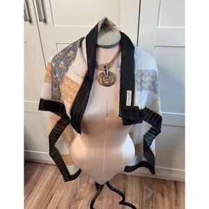 Vtg jim Renor Geometric Silk Square Scarf  Black/Gold/White Retro luxury Italy